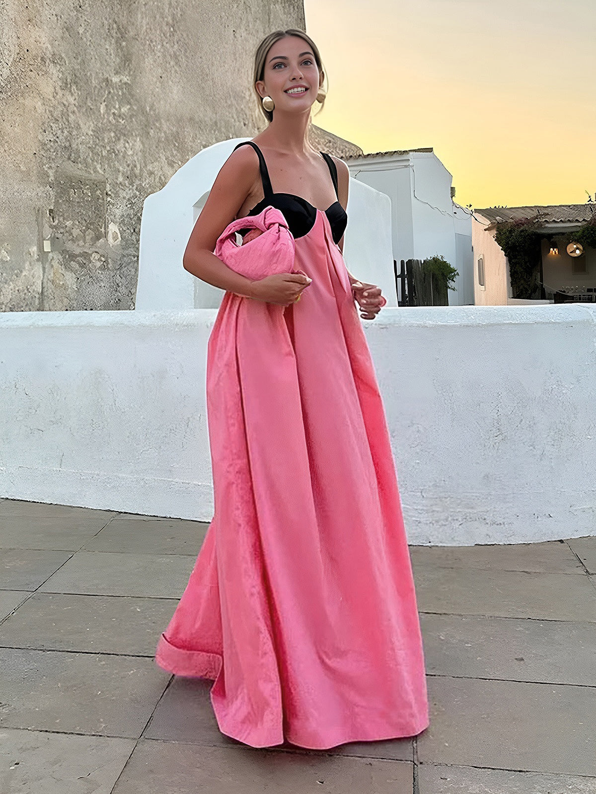 Halter Neck Bra Top Spliced Long Dress