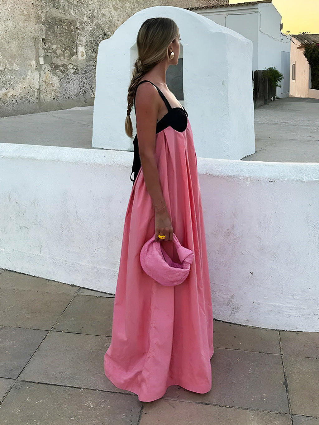 Halter Neck Bra Top Spliced Long Dress