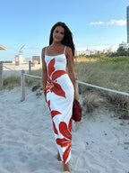 Floral Split Dress Sleeveless Long Elegance