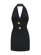 Sleeveless V Neck Halter Dress with Gold Accents