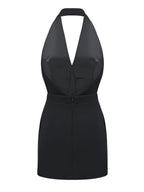 Sleeveless V Neck Halter Dress with Gold Accents