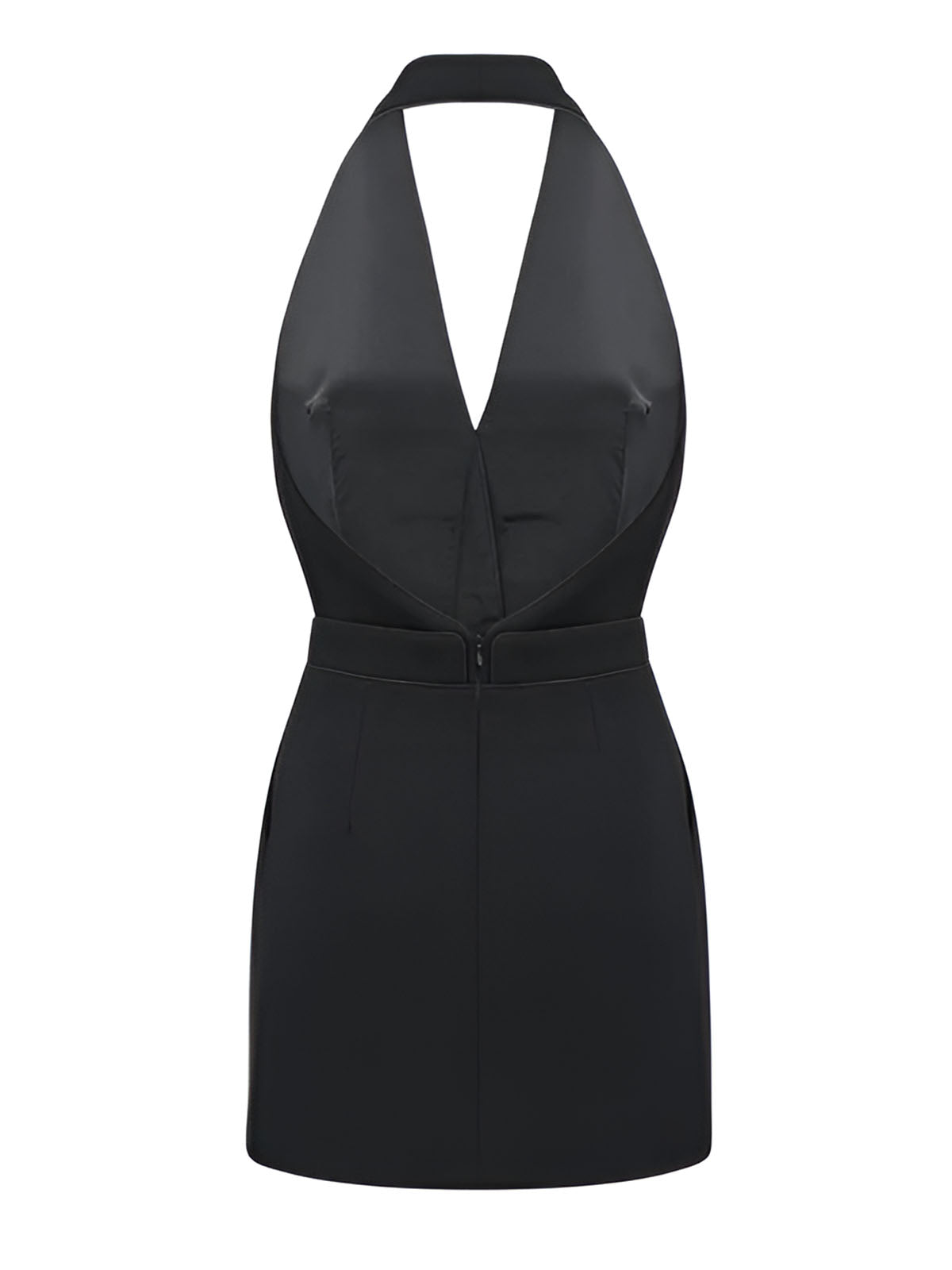 Sleeveless V Neck Halter Dress with Gold Accents