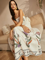 Open Back Flowy Floral Dress with Pleats