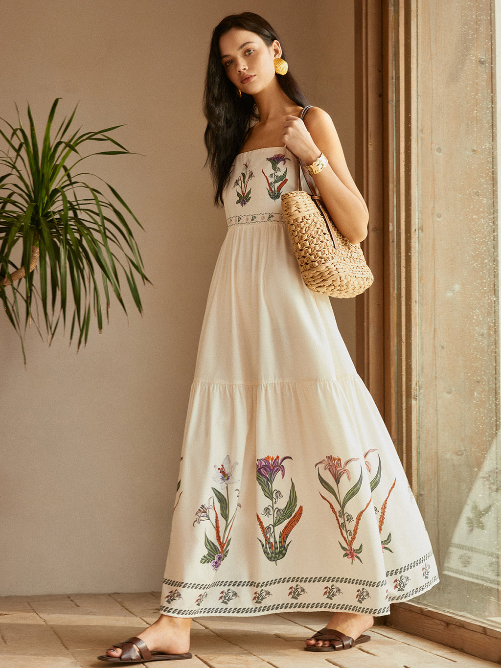Open Back Flowy Floral Dress with Pleats