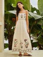 Backless Dress with Pleats and Floral Design