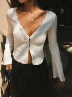 Long Sleeve T-Shirt with Delicate Lace Trim