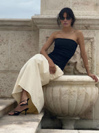 Two-Tone Sleeveless Maxi Dress with Tube Top Design