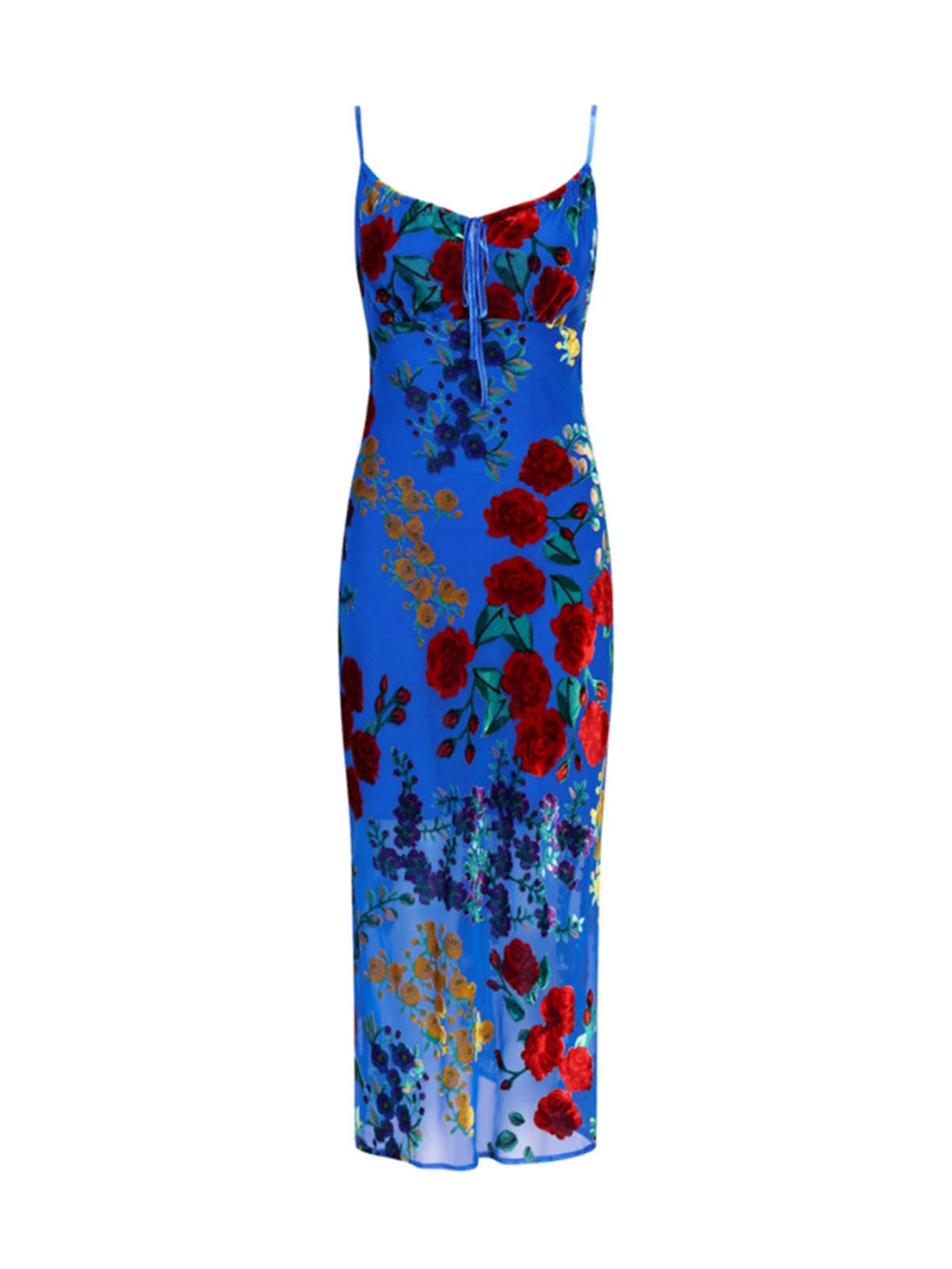 Velvet Dress with Floral Appliqué on Cami Style