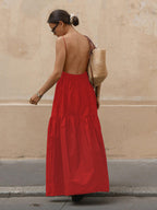 Elegant Sleeveless Gown with Open Back Design