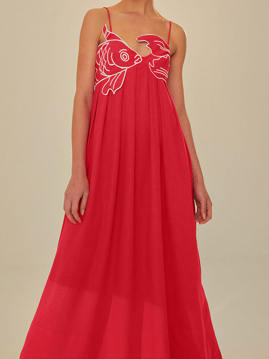 Embroidered Fish Motif Semi-Sheer Cami Dress