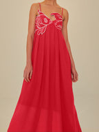 Embroidered Fish Motif Semi-Sheer Cami Dress