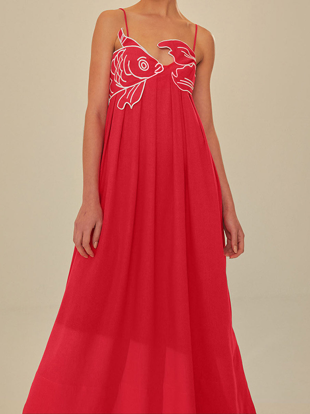 Embroidered Fish Design Semi-Sheer Camisole Dress