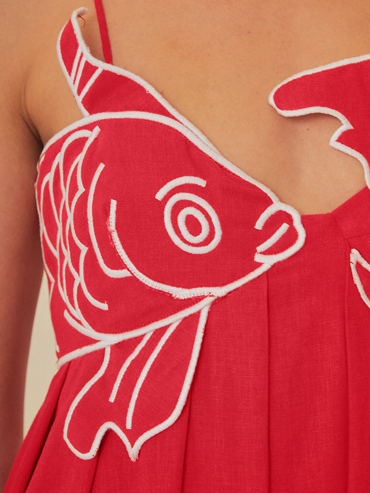 Embroidered Fish Motif Semi-Sheer Cami Dress
