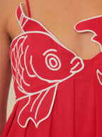 Embroidered Fish Pattern Semi-Sheer Cami Dress