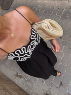 Embroidered Long Dress with Shirred Spaghetti Straps