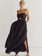 Cotton Sleeveless Dress with Pockets and Cutout Detail
