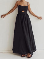 Sleeveless Cotton Dress with Pockets and Cutout Detail