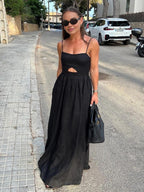 Cotton Sleeveless Dress with Pockets and Cutout Detail