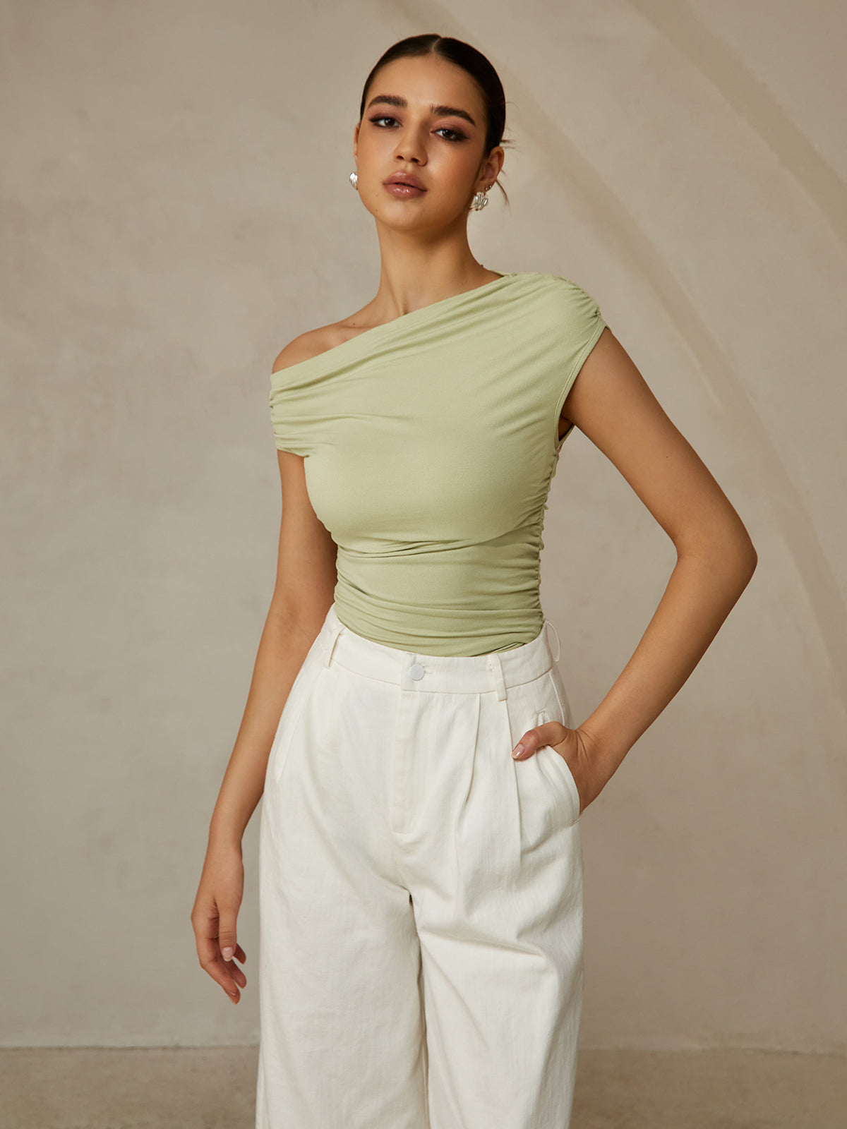 Unique Asymmetrical Neckline, Sleeveless Top