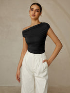 Unique Asymmetrical Neckline, Sleeveless Top