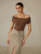 Elegant Pleated Off-Shoulder Tee