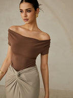Elegant Pleated Off-Shoulder Tee