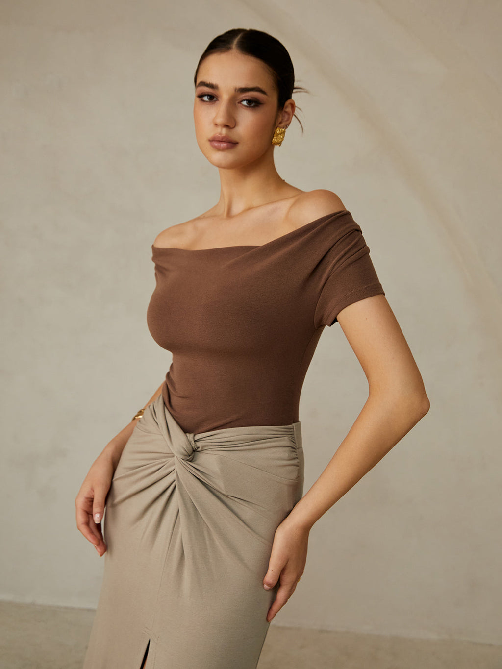 Elegant Pleated Off-Shoulder Tee