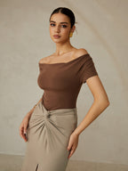 Elegant Pleated Off-Shoulder Tee