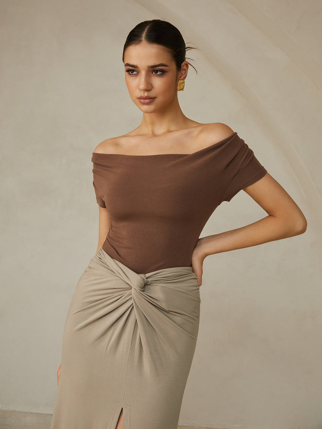 Elegant Pleated Off-Shoulder Tee