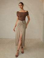Elegant Pleated Off-Shoulder Tee