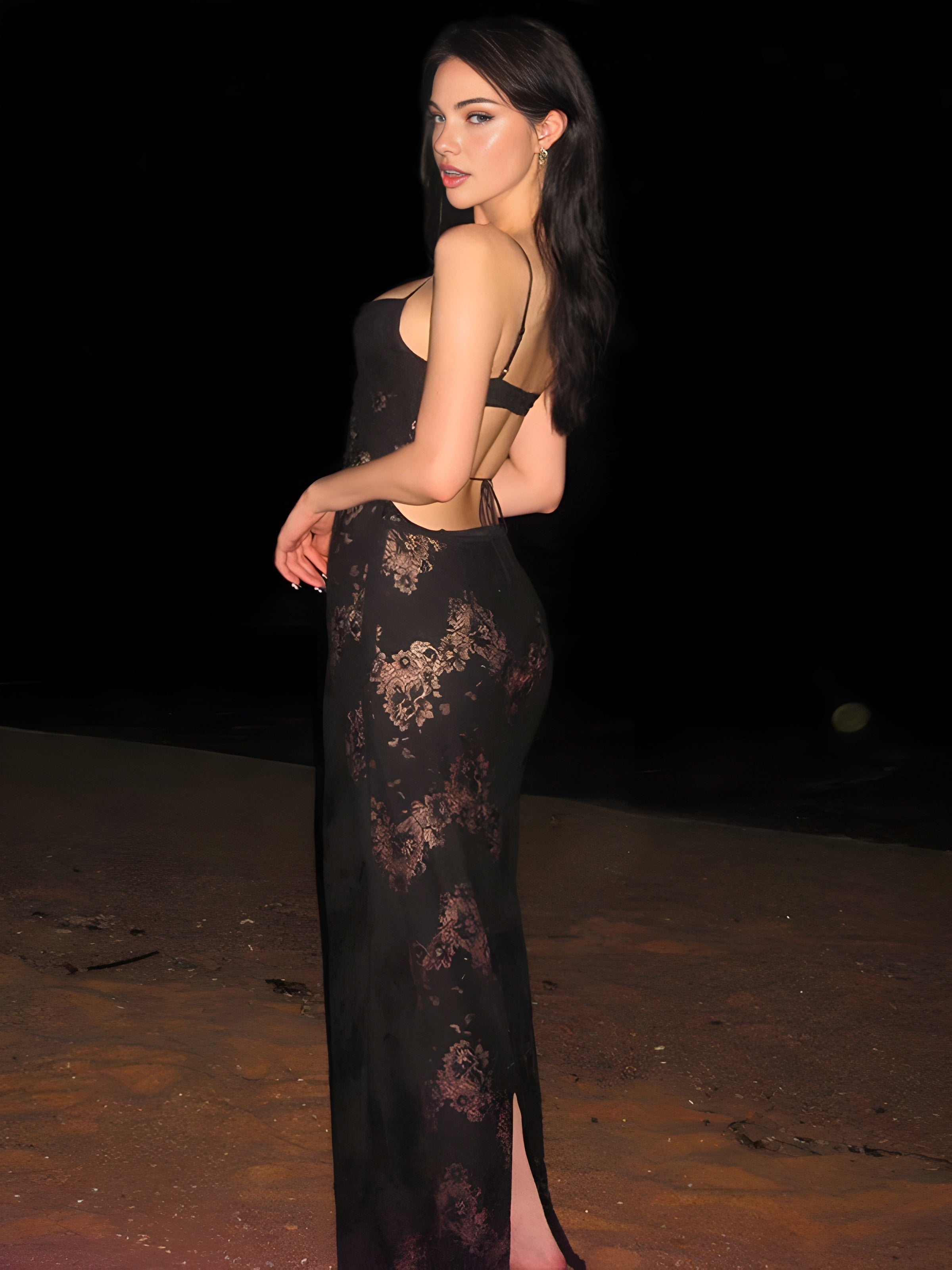 Floral Print Semi-Sheer Camisole Maxi Dress
