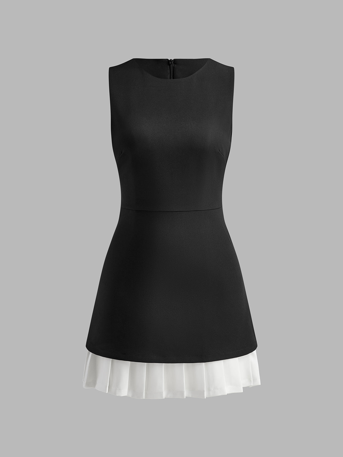 Dual-Color Sleeveless Dress with Pleated Skirt