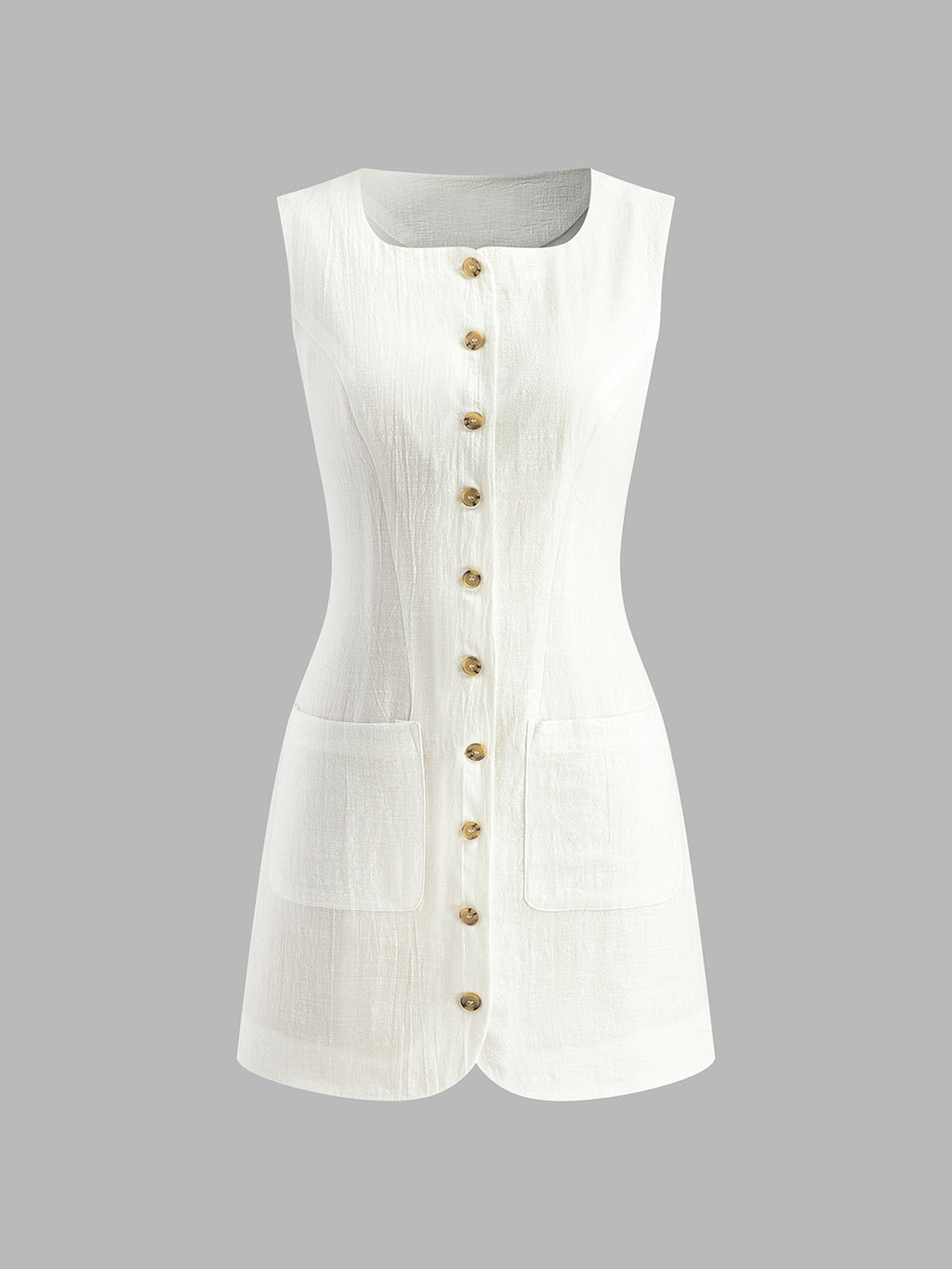 Cotton Dress with Button-Front Design and Short Hem