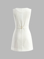 Cotton Short Dress with Front Buttons