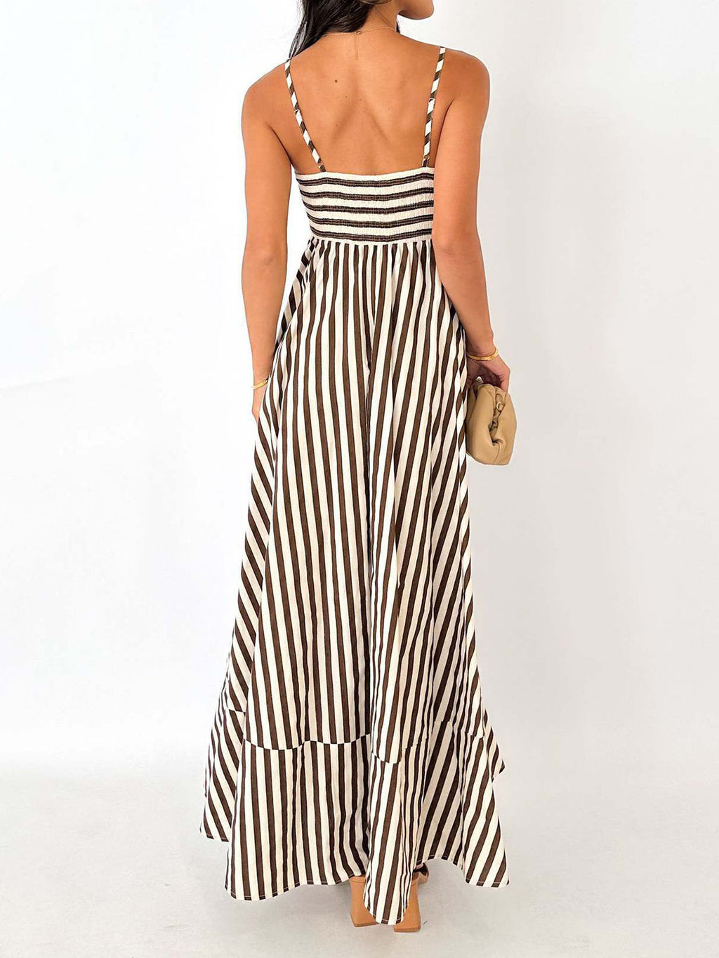 Long Striped Dress with Pleated Cami Design
