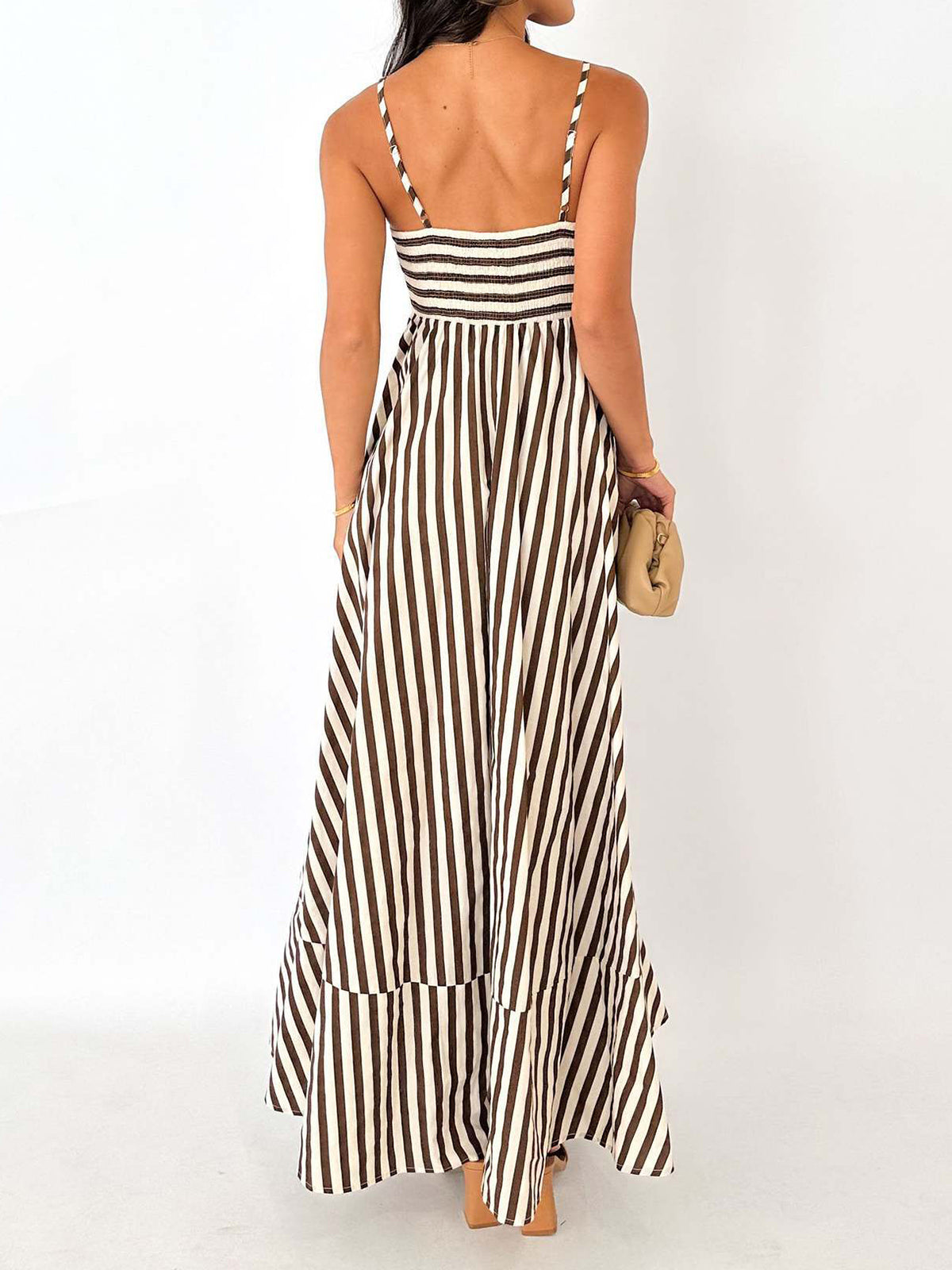 Striped Cami Dress with Pleated Long Skirt