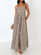 Striped Cami Dress with Pleated Long Skirt
