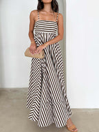 Striped Pleated Camisole Maxi Dress