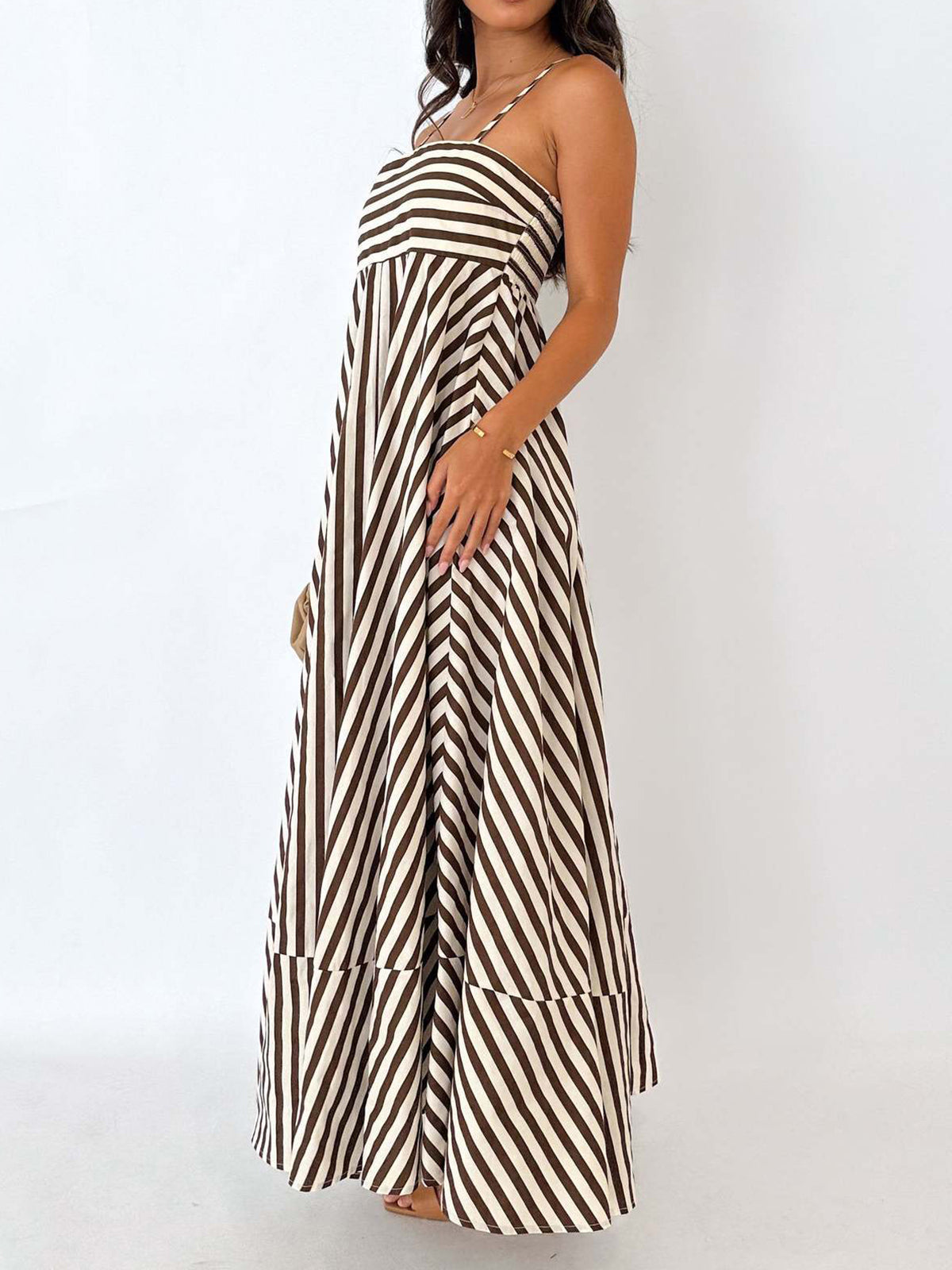 Striped Pleated Camisole Maxi Dress