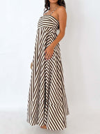 Striped Cami Dress with Pleated Long Skirt