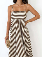 Long Striped Dress with Pleated Cami Design