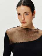 Lightweight Sweater Dress with Semi-Sheer Panels