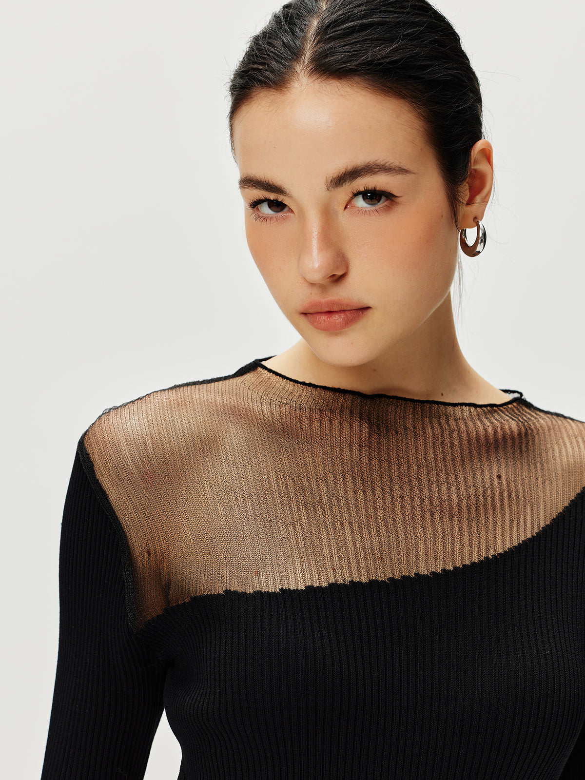 Lightweight Sweater Dress with Semi-Sheer Panels
