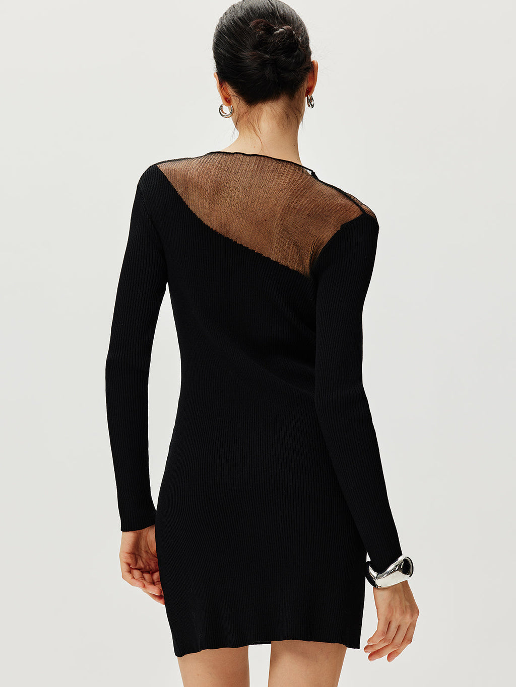 Lightweight Sweater Dress with Semi-Sheer Panels