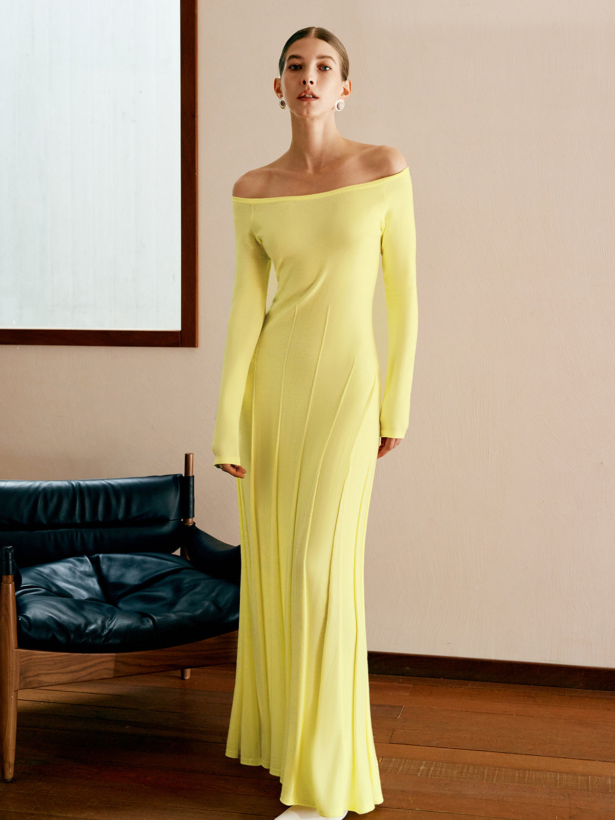 Off Shoulder Sweater Dress with Pleated Detail