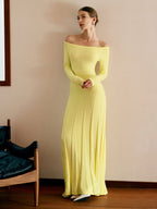 Off Shoulder Sweater Dress with Pleated Detail