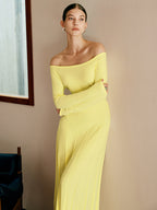 Off Shoulder Sweater Dress with Pleated Detail
