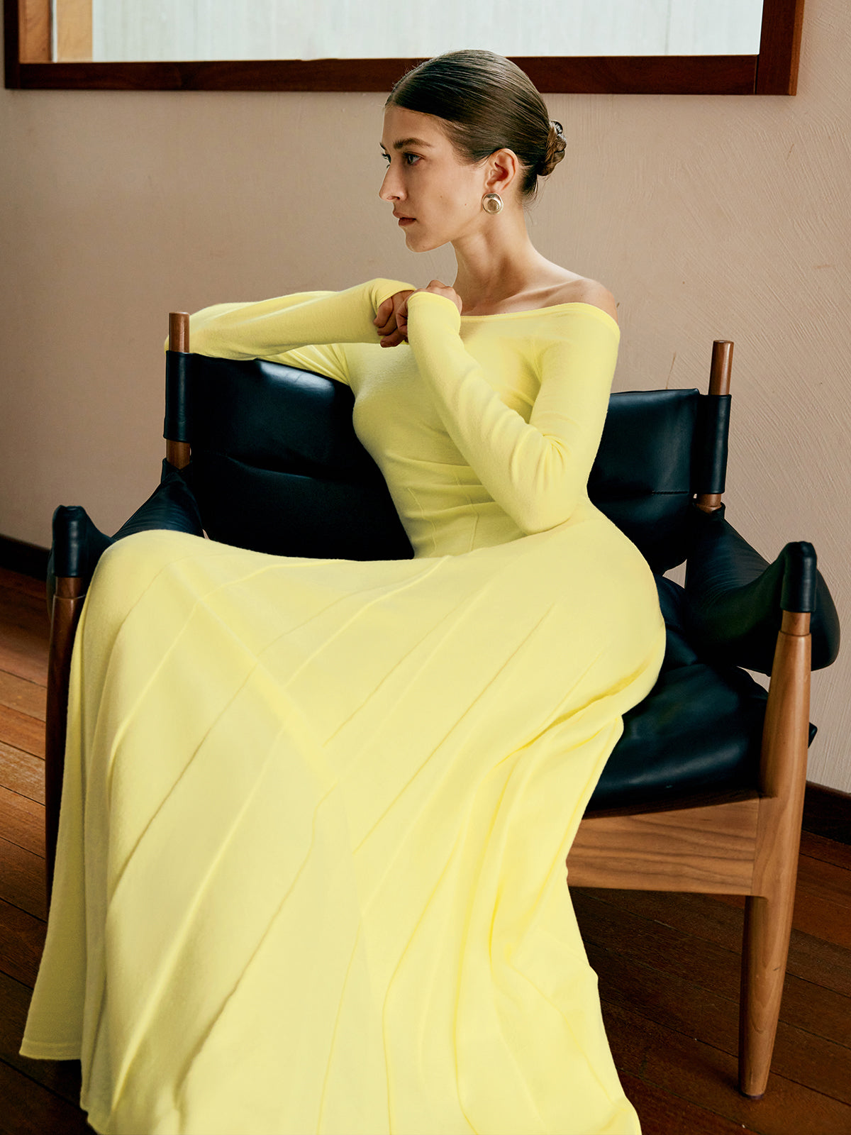 Off Shoulder Sweater Dress with Pleated Detail