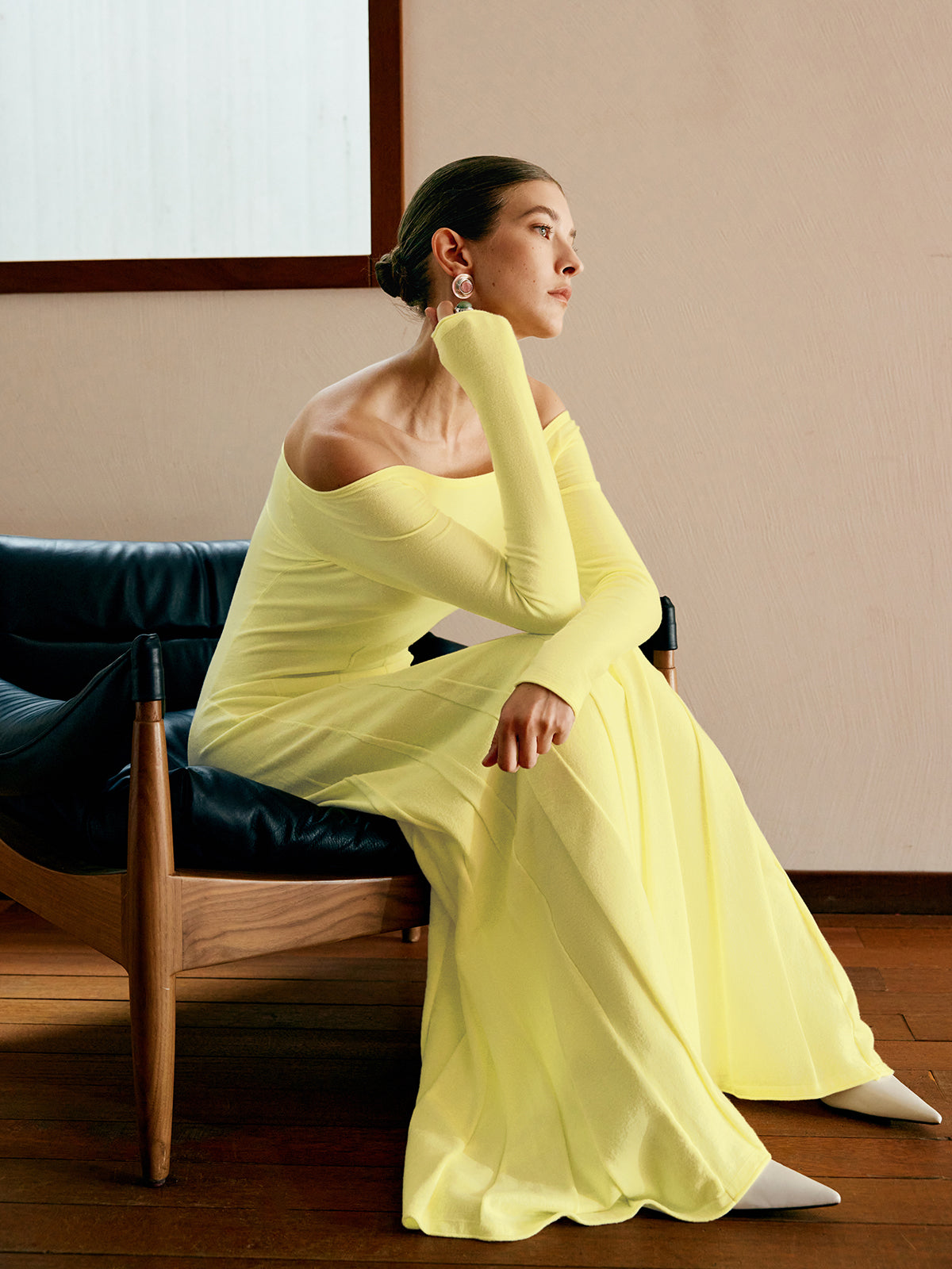Off Shoulder Sweater Dress with Pleated Detail