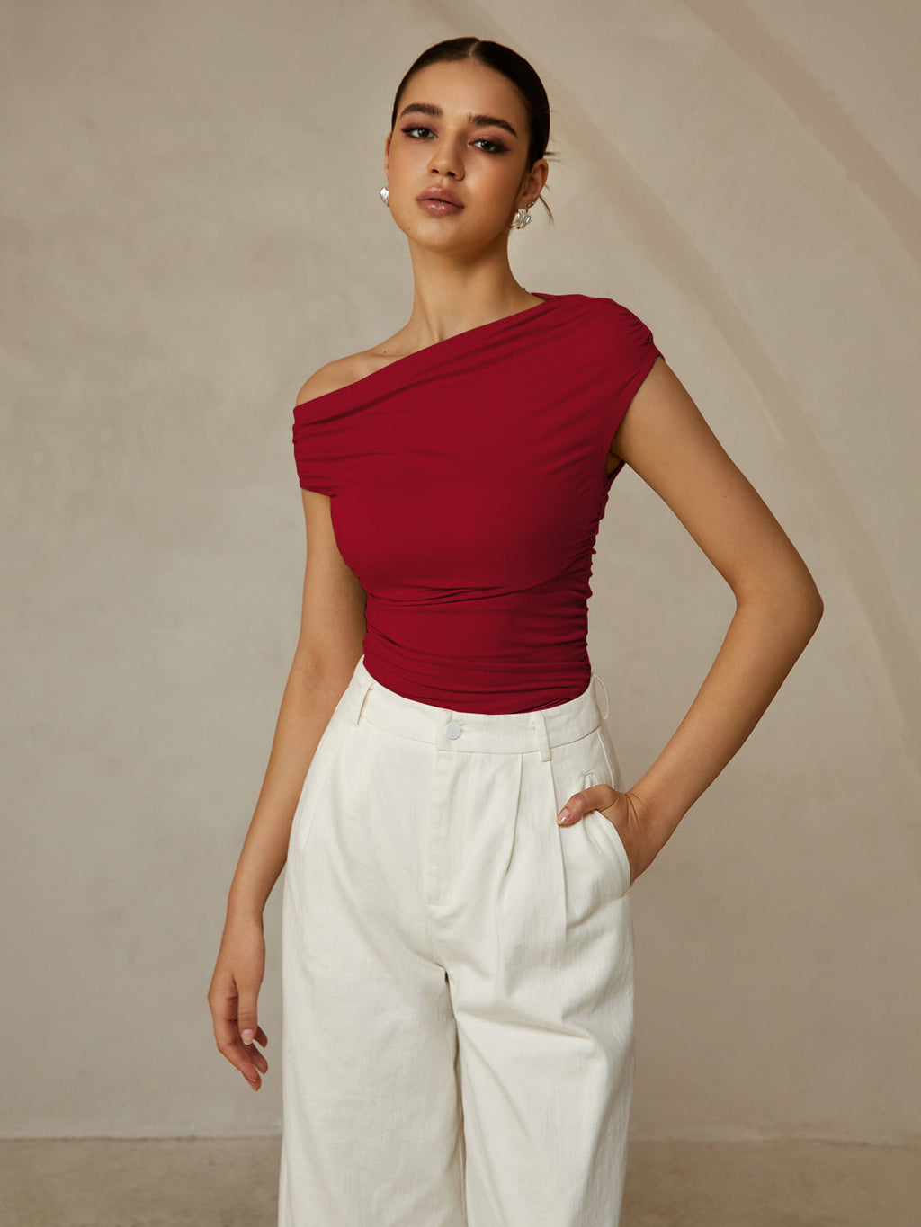 Unique Asymmetrical Neckline, Sleeveless Top